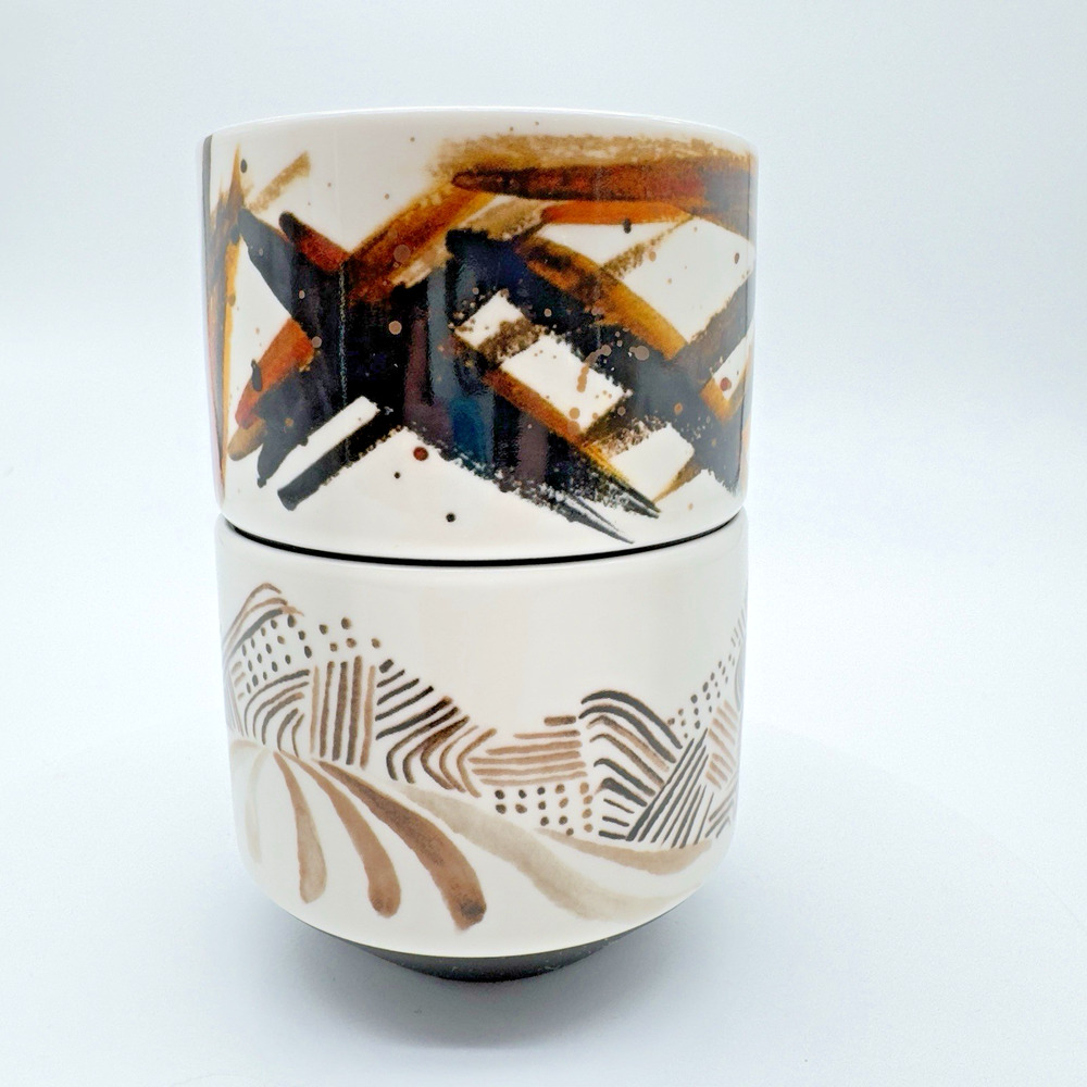 Starbucks Artisan Series Mugs 03/08 04/08 Set of Two 12oz Brown Cream 2014 - Picture 2 of 10